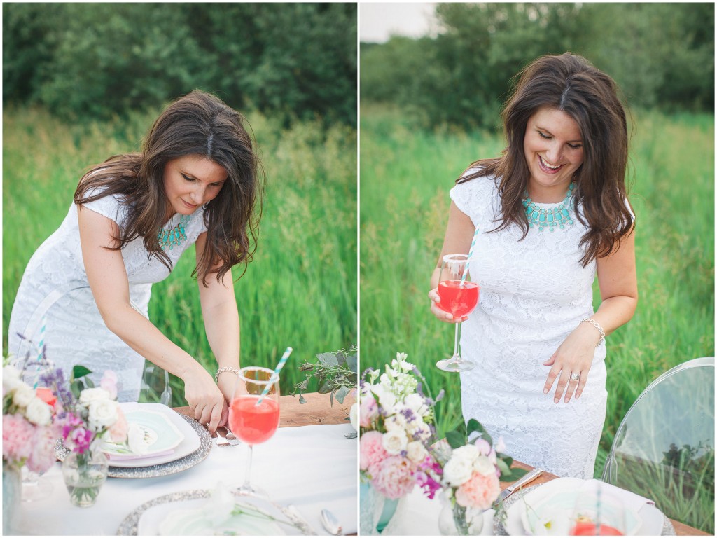 Shelby setting a table