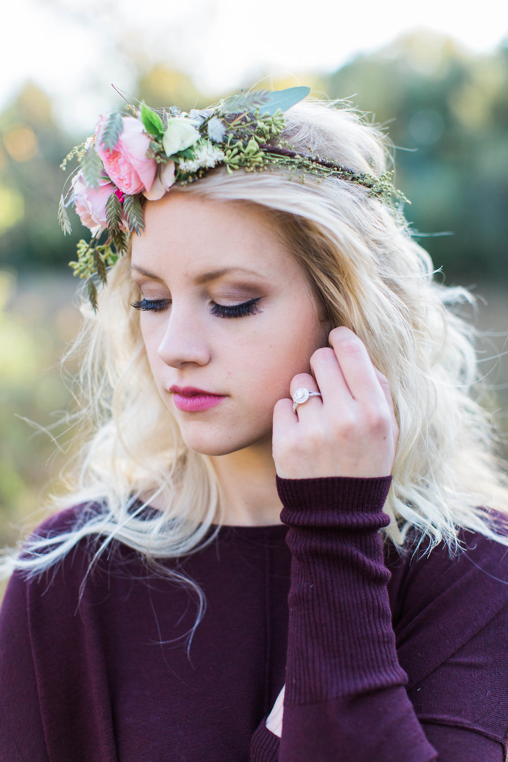 Blush Garden Rose Flower Crown | Engagement Session | Ashley Slater Photography | The Day's Design