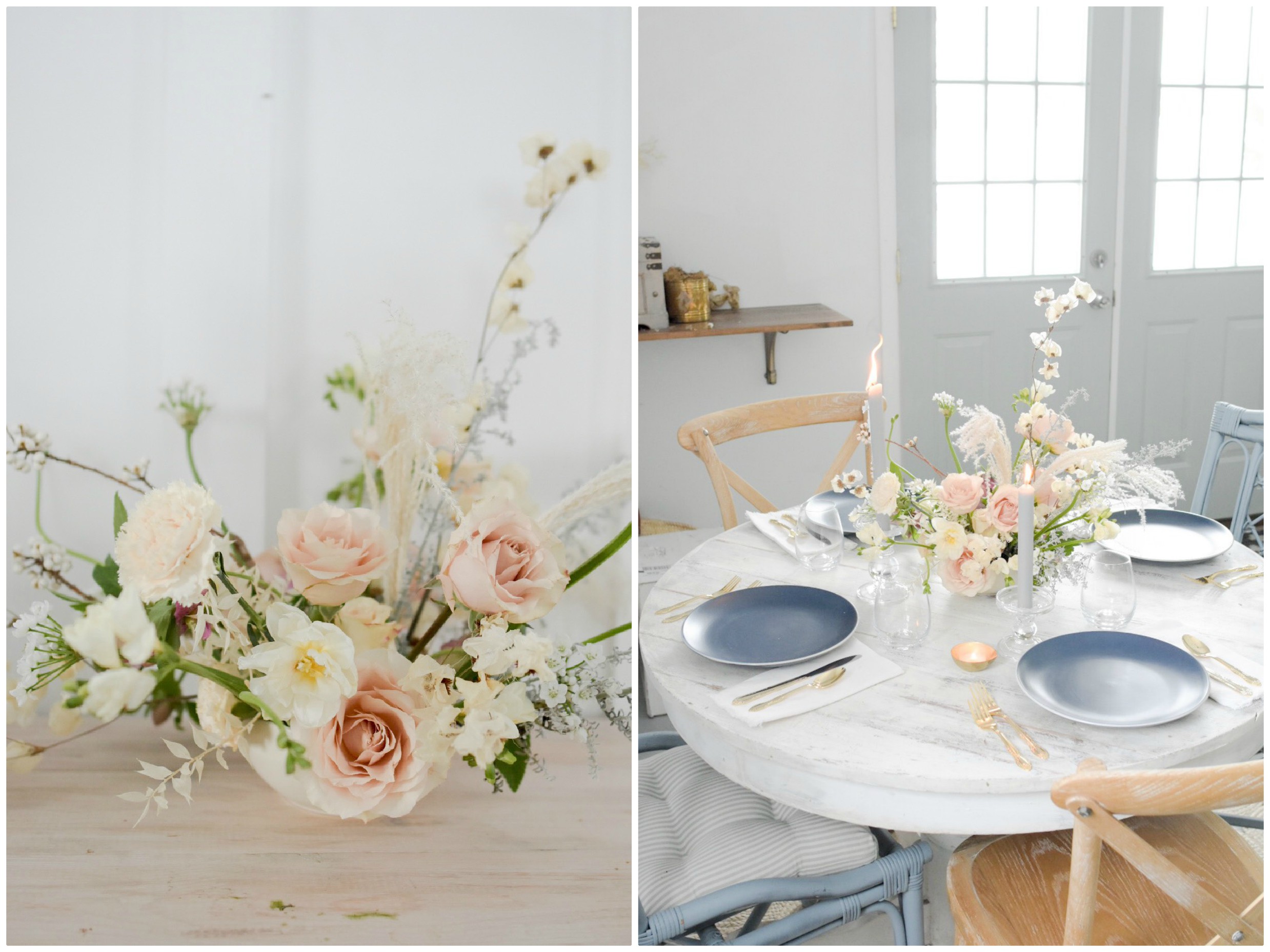 blush and dusty blue flowers