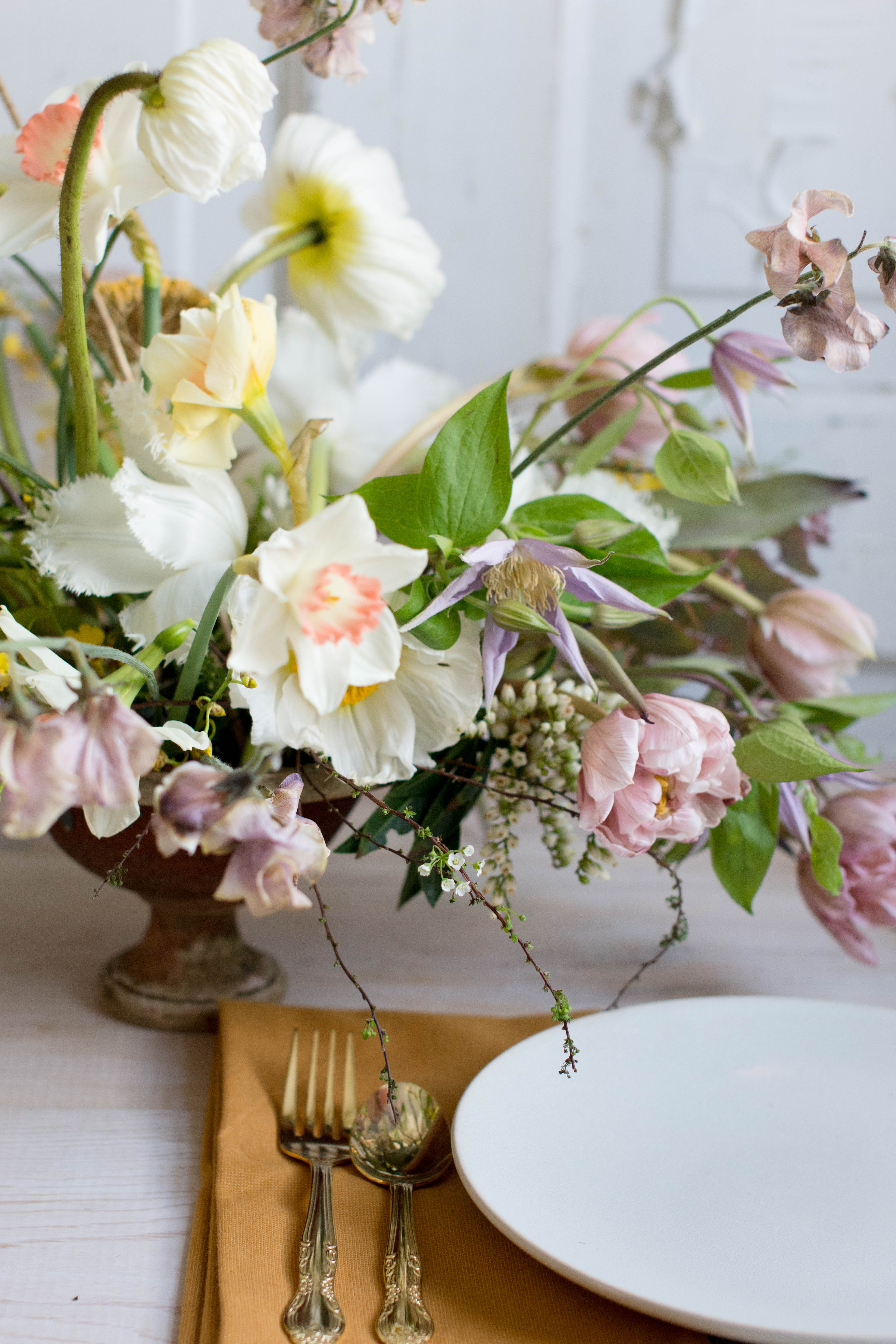 Yellow poppy centerepice for spring wedding flowers